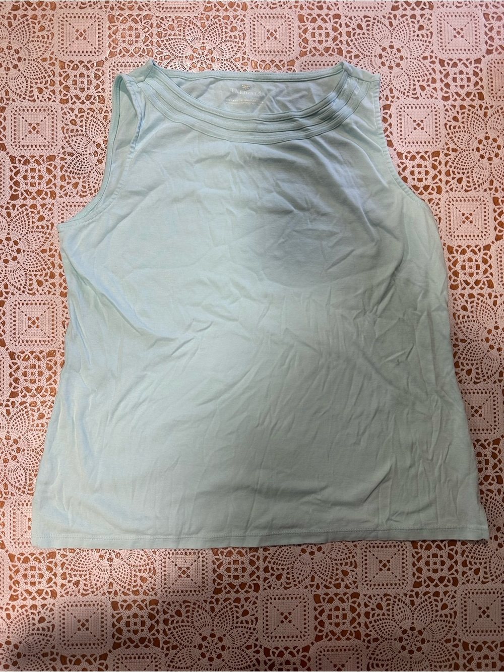 Talbots XL Aqua Pima Cotton Sleeveless Tank Top Layered Neckline